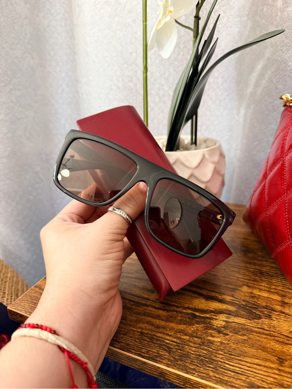 Gucci Men's Black Square Sunglasses With Dark Brown Lenses